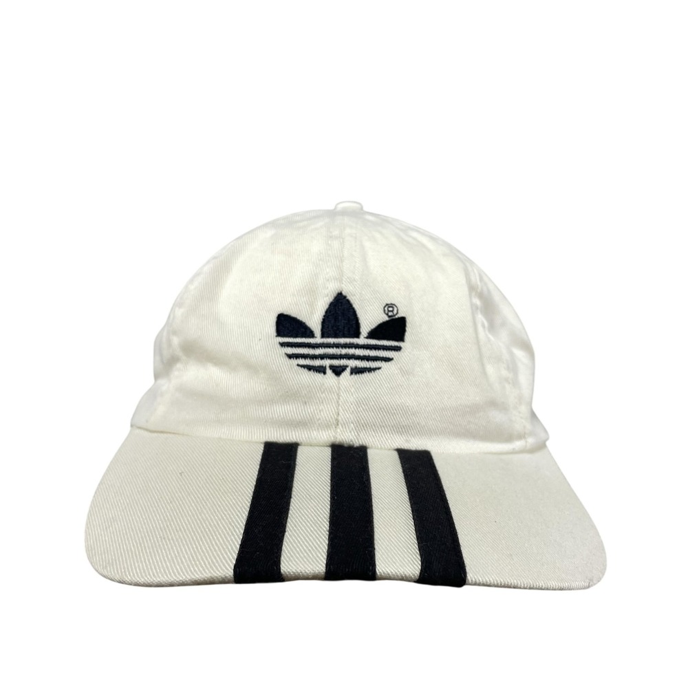 Vintage Adidas Hat Cap Snap Back One Size Mens White Trefoil Stripe Cotton